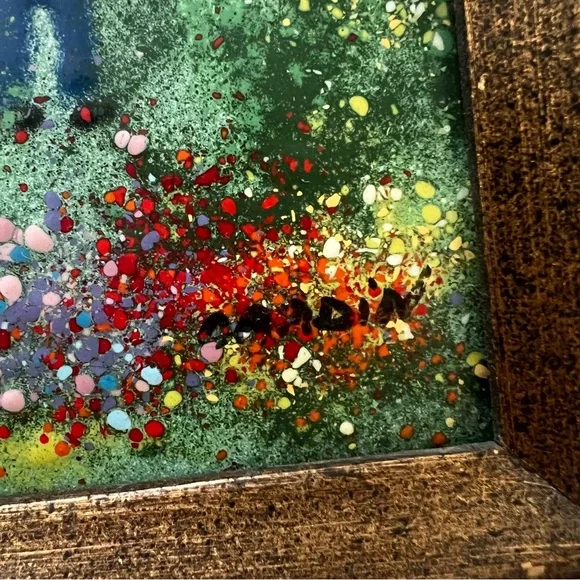LOUIS CARDIN Signed Enamel on Copper Painting, Gold‎ Wood Frame, Kids In Forest
